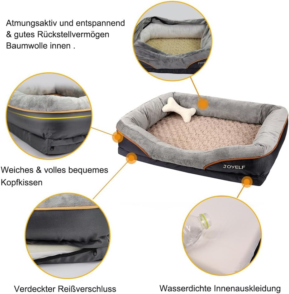 Large Memory Foam Dog Bed, Orthopedic Dog Bed & Sofa with Removable Washable Cover and Squeaker Toy as Gift